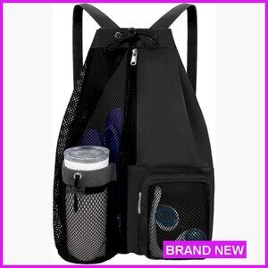 Waterproof Mesh Backpack with Wet Pocket Drawstring Sport Swim Beach Bag